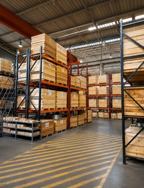 Industrial Gaskets and Auxiliary Sealing Products Stacks of industrial gaskets and auxiliary sealing products stored on warehouse shelving for plant maintenance and sealing applications.