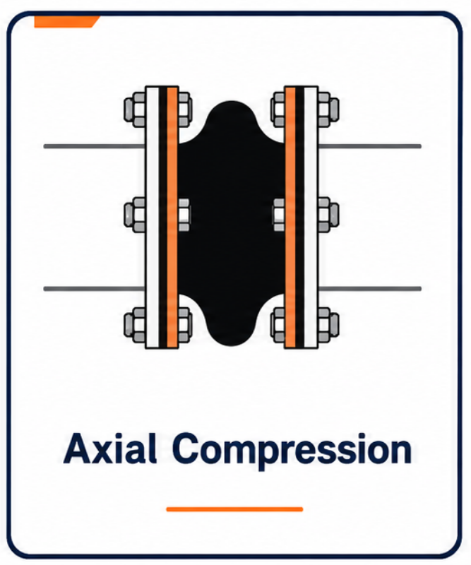 Armflex rubber bellow showing axial compression movement in industrial piping